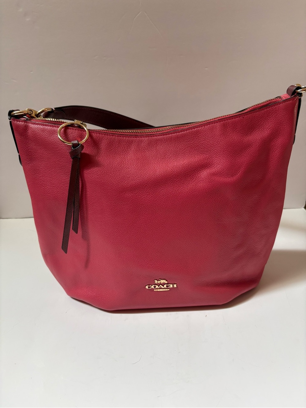 Coach Salmon Pink Pebbled Leather Hobo Shoulder Bag COA